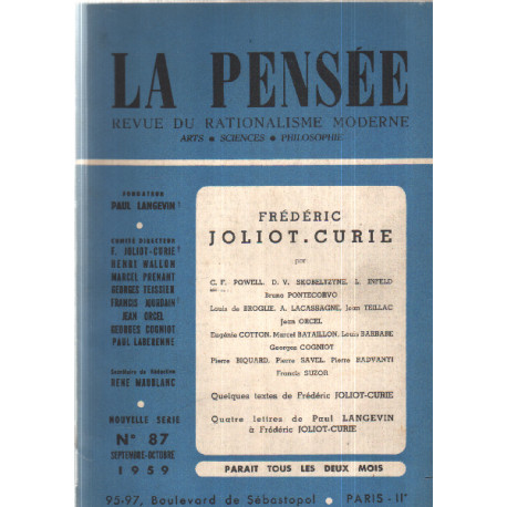 La pensée n° 87 / revue du rationalisme moderne / frederic...