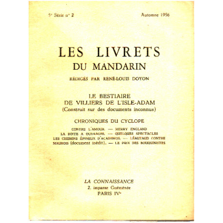 Les livrets du mandarin n° 2 / 5° serie / le bestiaire de villiers...