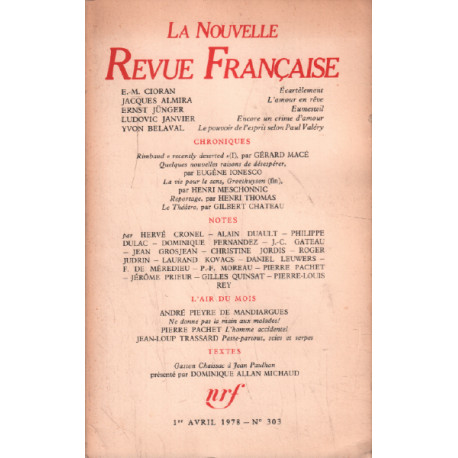 Revue la nouvelle revue française n° 303 / cioran : ecartelement