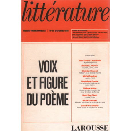 Revue trimestrielle litterature n° 59 / voix et figure du poeme