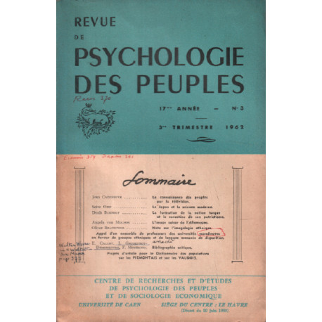 Revue de la psychologie des peuples / n° 3/ 1962