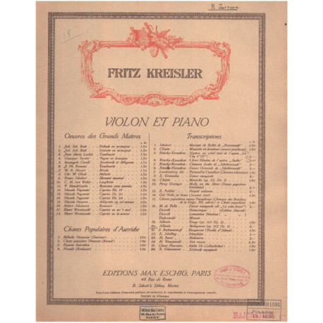 Violon et piano/ oeuvres des grands maitres / cghants pouplaires...