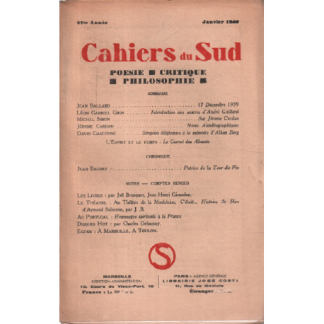 Cahiers du sud n° 220