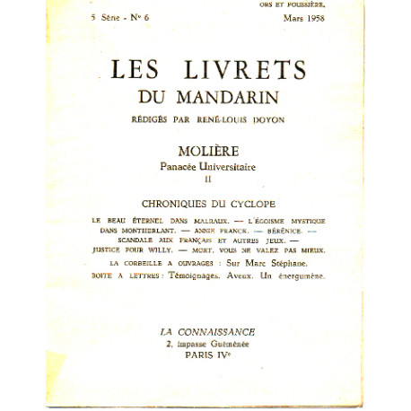 Les livrets du mandarin n° 6 / 5° serie / moliere panacée...