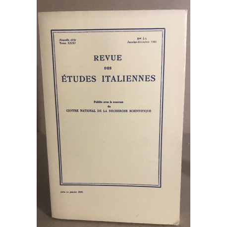 Revue des études italiennes n° 31