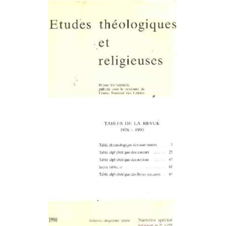 Revue etudes theologiques et religieuses/ n° special tables de la...