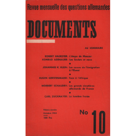 Revue mensuelle des questions allemandes / documents n° 10