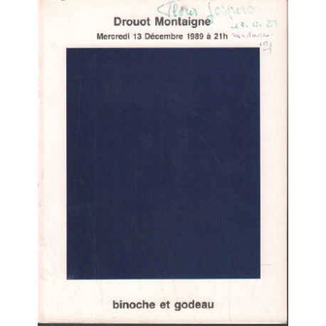 Vente du 13 12 1989 / importants tableaux modernes et contemporains