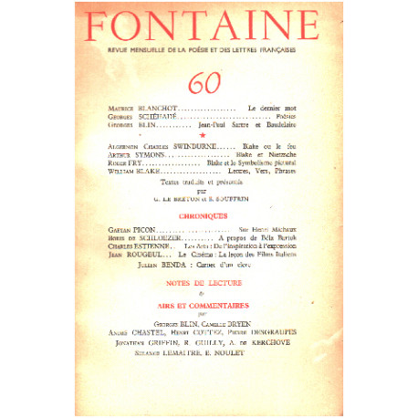 Revue mensuelle de la poesie et des lettres françaises / fontaine n°60