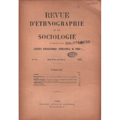 Revue d'ethnographie et de sociologie n° 3-4/ saintyves : les...