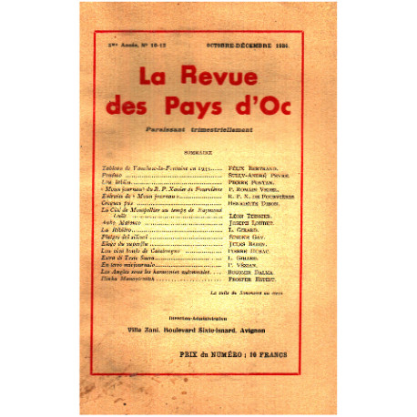 La revue des pays d'oc / octobre-decembre 1934