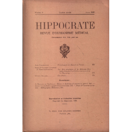 Hippocrate revue d'humanisme médical n° 4 / avril 1938 /...