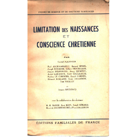 Limitation des naissances et conscience chretienne