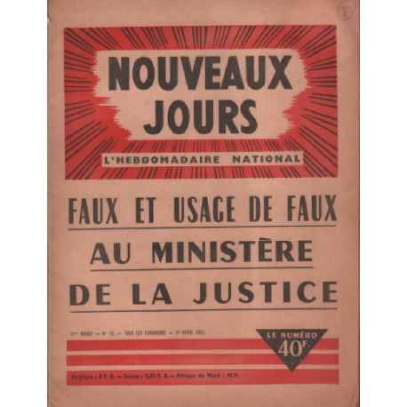 Nouveaux jours n° 53 / faux et usage de faux au ministere de la...