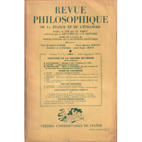 Revue philosophique de la france et l'etranger /juillet-septembre...