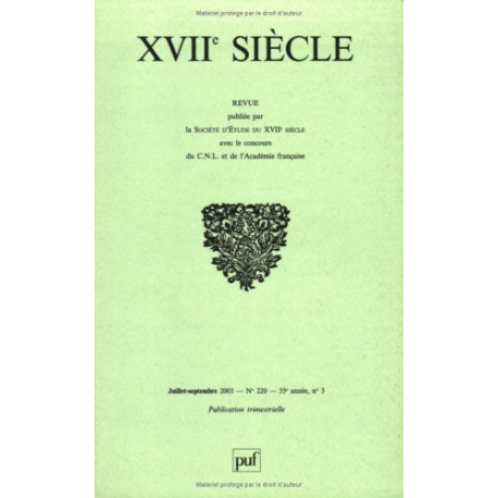 Revue XVIIe siècle numéro 220