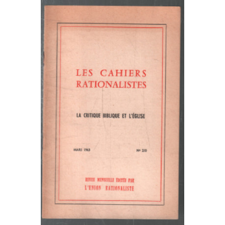 Cahiers rationalistes n° 210 (la critique biblique et l'église)