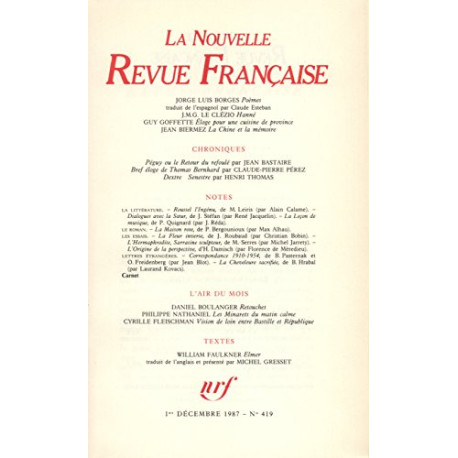 La N.R.F. numéro 419 décembre 1987