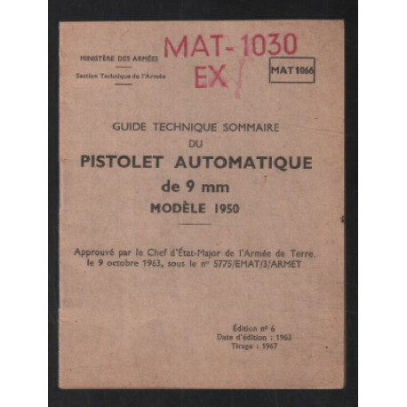 Guide technique sommaire du pistolet automatique de 9 mm (modèle 1950)