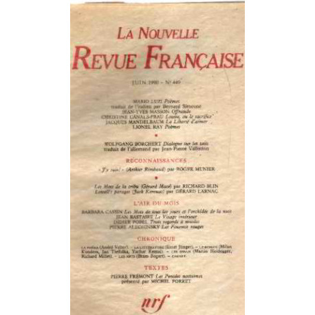 La nouvelle revue française n°449 / EO numerotée sur velin ( n° 6)