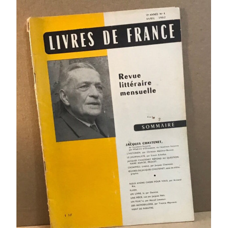 Livres de France Revue littéraire mensuelle/avril 1962 / numero...