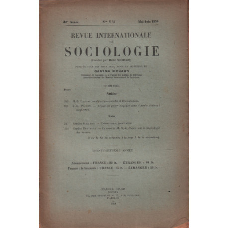 Revue internationale de sociologie / mai juin 1930 / duprat :...