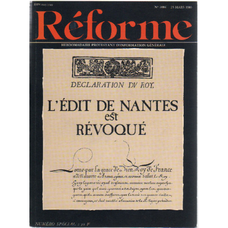 Revue reforme n° 2084 / l'edit de nantes est reviqué