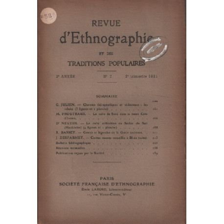 Revue D'ethnographie Et Des Traditions Populaires N° 7 / julien :...