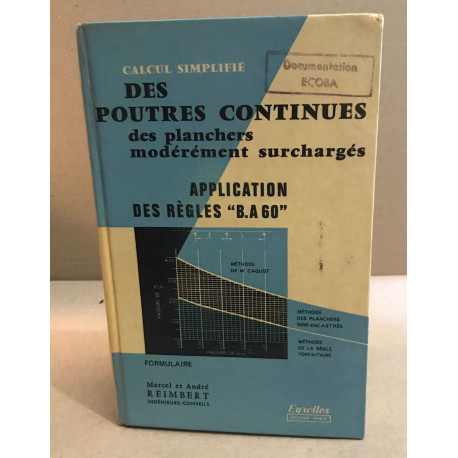 Calcul simplifié des poutres continues des planchers modérément...