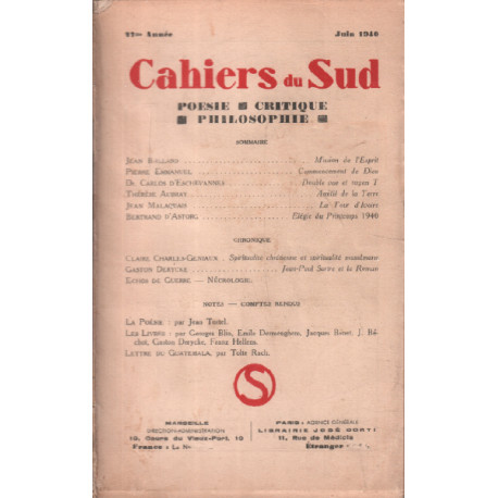 Cahiers du sud n° 225