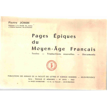 Pages epiques du moyen age / textes-traductions nouvelles-documents