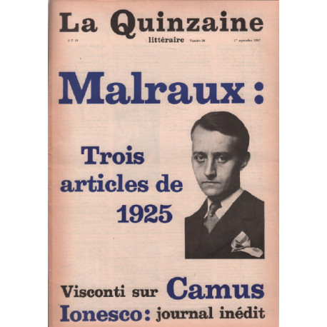 La quinzaine littéraire n° 34 / malraux : trois articles de 1925