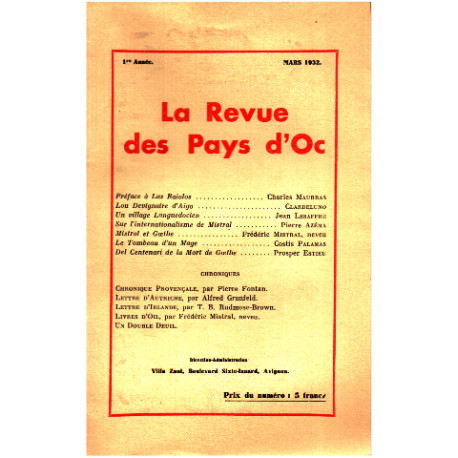 La revue des pays d'oc / mars 1932