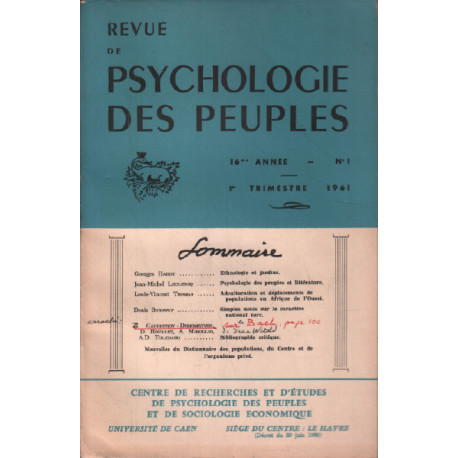 Revue de la psychologie des peuples / n° 1 / 1961