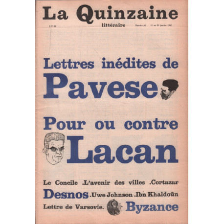 La quinzaine litteraire n° 20 / lettres inédites de pavese- pour...