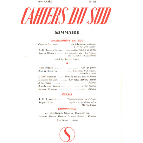 Cahiers du sud n° 316 / amerindiens du sud