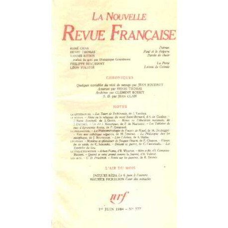 La nouvelle revue francaise n° 377 / EO numerotée sur velin ( n° 6 )