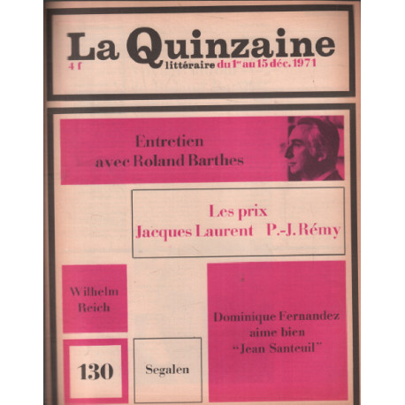 La quinzaine litteraire n° 130 / entretien avec roland barthes