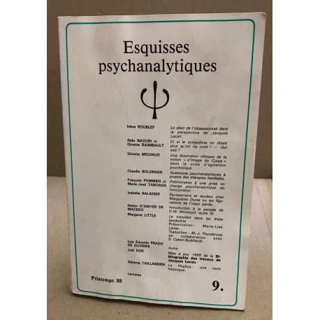 Esquisses psychanalytiques numéro 9 1988