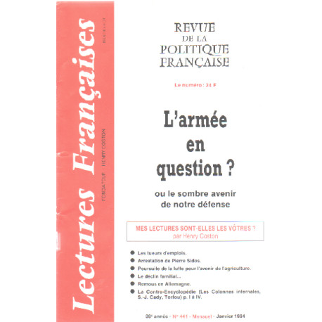 Revue de politique francaise n° 441 / l'armée en question ou le...