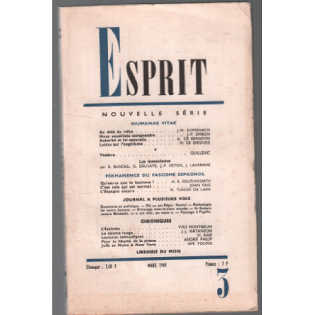 Revue esprit n° 3 / humanae permanence du fascisme espagnol