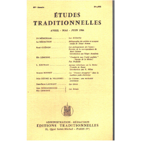 Etudes traditionnelles n° 493 / juillet aout septembre 1986