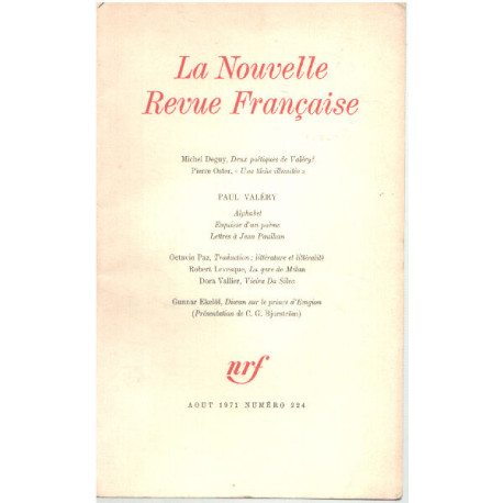 La nouvelle revue française n° 224 / numero consacré a paul Valey