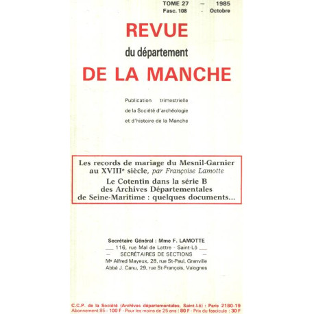 Revue du departement de la manche / tome 27 / fascicule 108 / les...