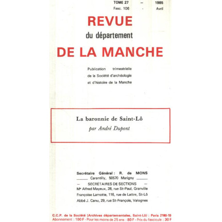 Revue du departement de la manche / tome 27 / fascicule 106 / la...