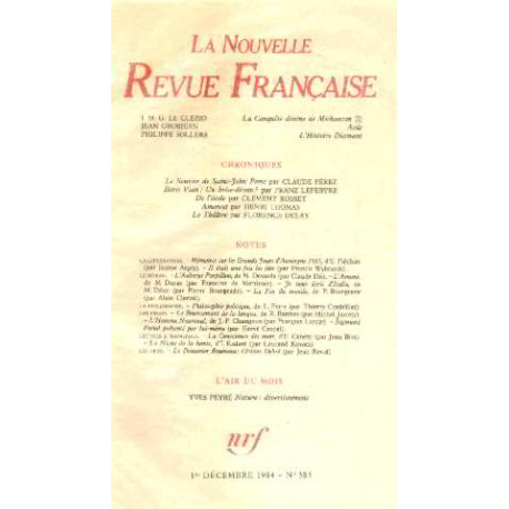 La nouvelle revue francaise n° 383 / EO numerotée sur velin ( n° 6 )