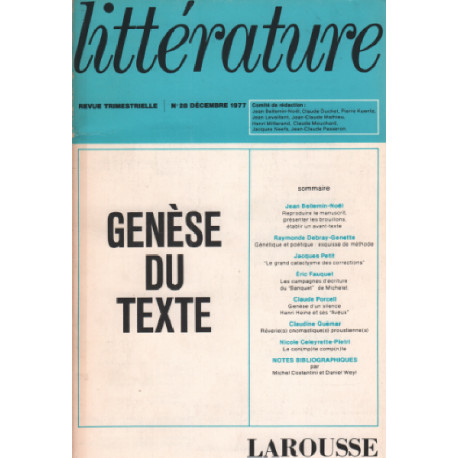 Revue trimestrielle litterature n° 28 / genese du texte