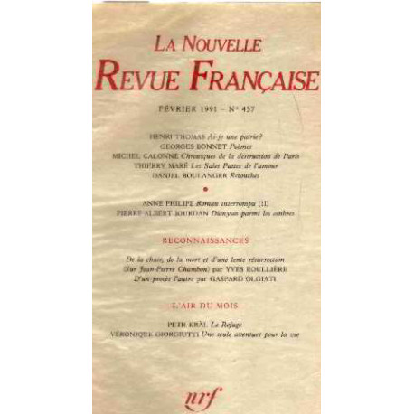 La nouvelle revue française n°457 / EO numerotée sur velin ( n° 6)