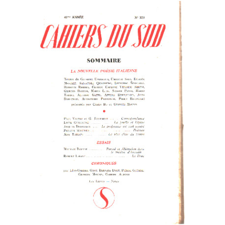 Cahiers du sud n° 323 / la nouvelle poesie italienne