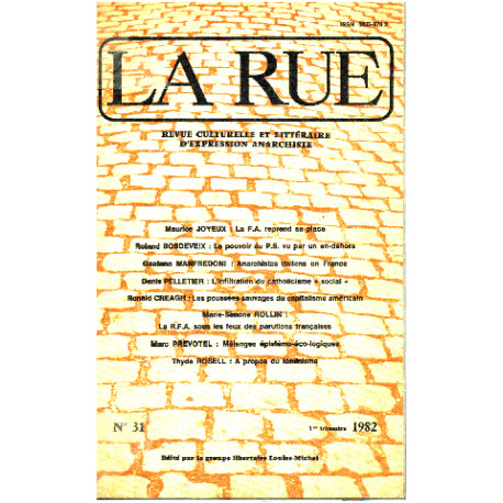 La Rue N°31 / Revue Culturelle Et Litteraire D'expression Anarchiste